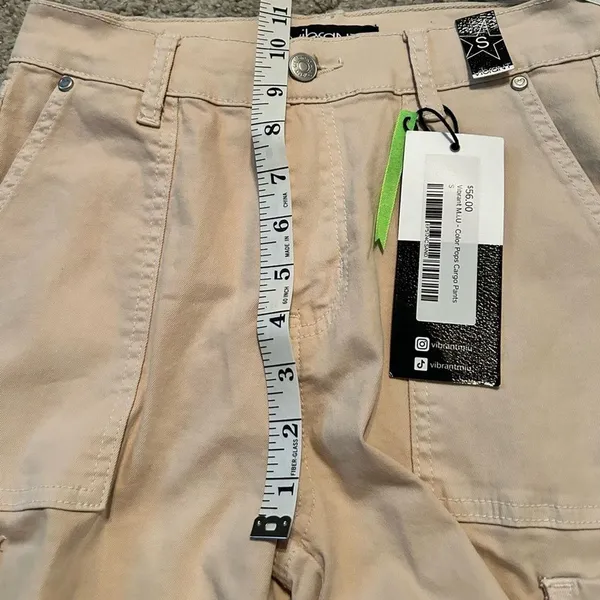 Vibrant Khaki Pops Cargo Pants Sand Beige‎ Wide Leg High Rise Small NEW - Image 5