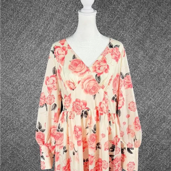 Floral Rose Print Long Sleeve Dress - Image 3