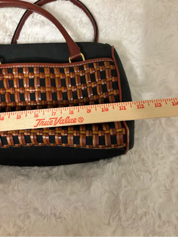 Valerie Stevens Black Brown Woven Leather Handbag Satchel Y2K - Image 5