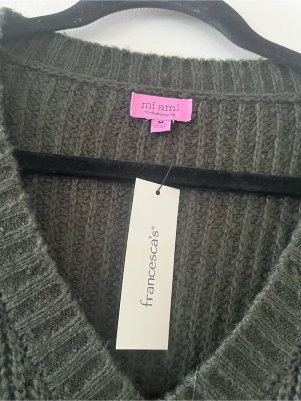 NWT Francesca's Olive Green Chunky Knit Sweater MIni Dress Medium Rustic Fall - Image 2