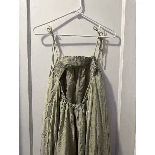 Mable Light Green Tank Maxi Dress Stretchy Bust Tie Straps Open Back Medium - Image 2