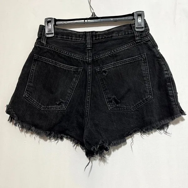 Abercrombie & Fitch Cut Off Shorts Women's 2/26 Black Denim Distressed Zip Fly - Image 5