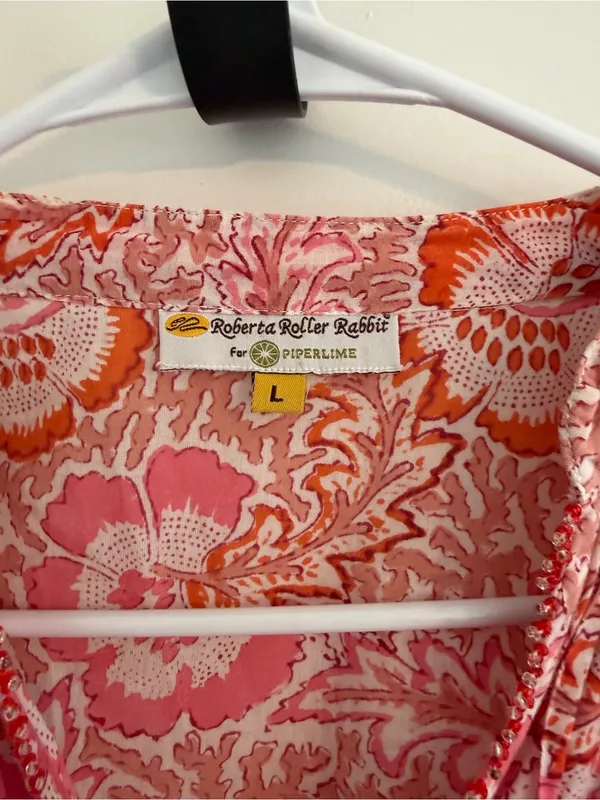 Roberta Roller Rabbit for Piperlime Pink Floral Cotton Tunic Blouse‎ L - Image 2