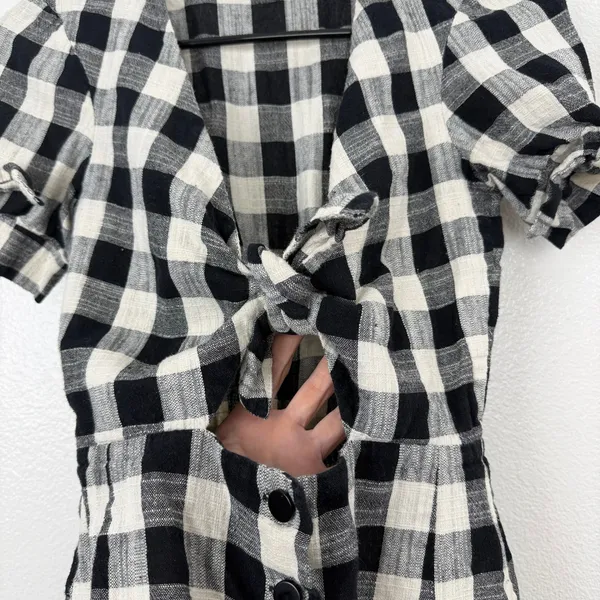 Bec + Bridge Dress Womens 2 Black White Gingham Tie Front Button Down Mini - Image 6