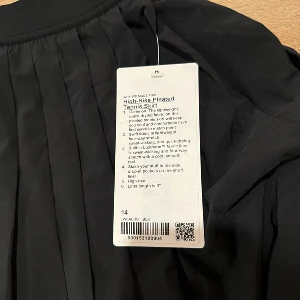 NWT Lululemon High-Rise Pleated Tennis Skirt in Black Size 14 - Image 10