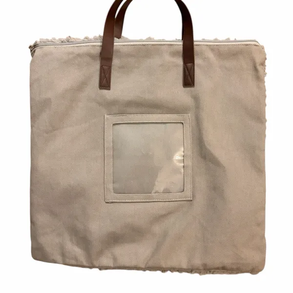 UGG Soft Fluffy Gray Sherpa Bag/Brown Handles NWOT - Image 2