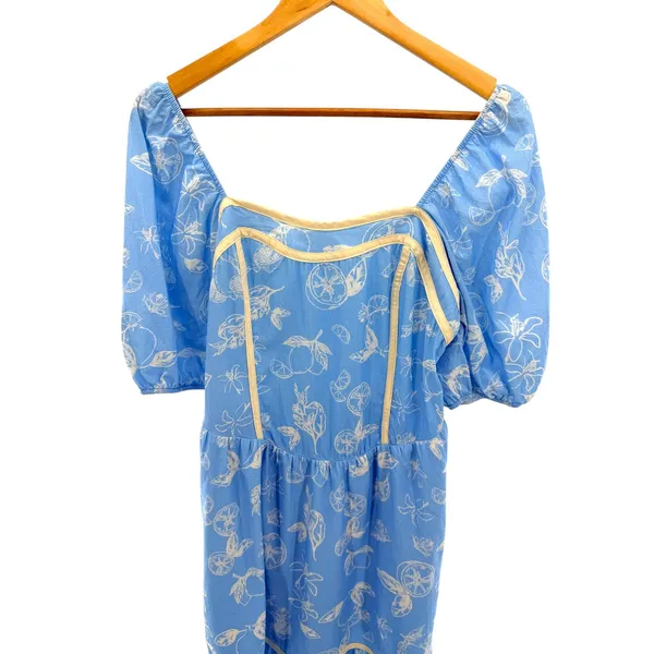 Baltic Born Ember Sweetheart Midi Dress Small S Blue Lemon‎ Floral Puff Sleeve - Image 5