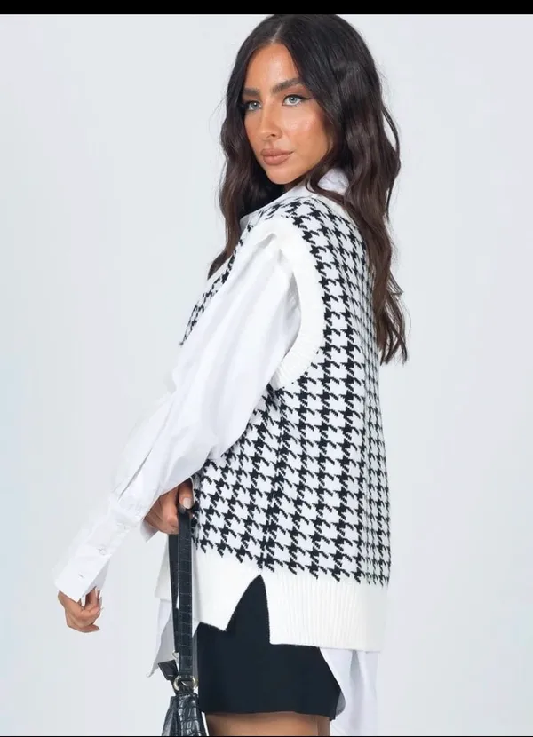Princess Polly houndstooth sweater vest fall academia preppy XS/S - Image 3