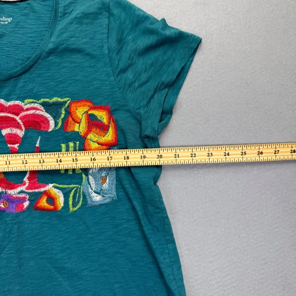Soft Surroundings Love Embroidered Organic Cotton Tee Short Sleeve Teal L‎ NWOT - Image 3