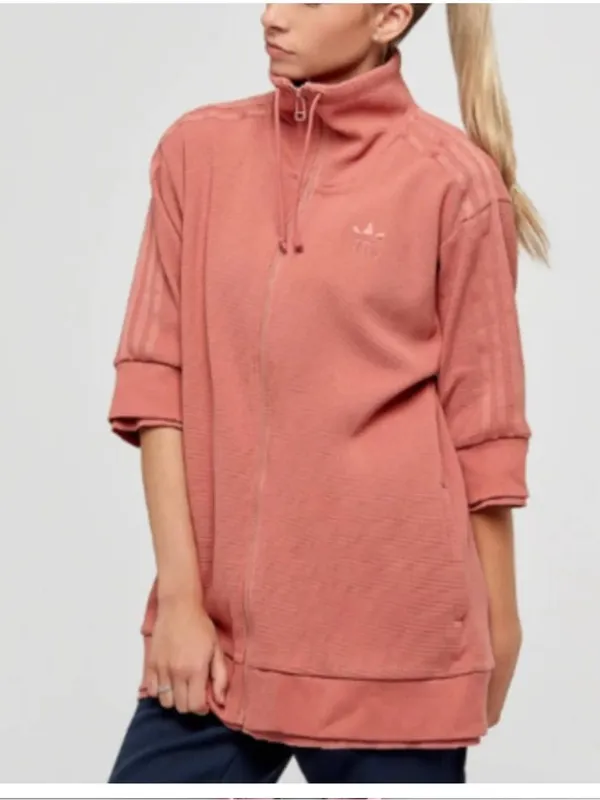 adidas Women’s Oversized Short-Sleeve Waffle Jacket in Dusty Pink - Image 4