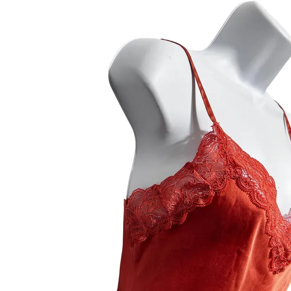 Womens Fairy Indie Satin Lace Trim Babydoll Cami‎ M Burnt Orange Coquette Y2K - Image 5
