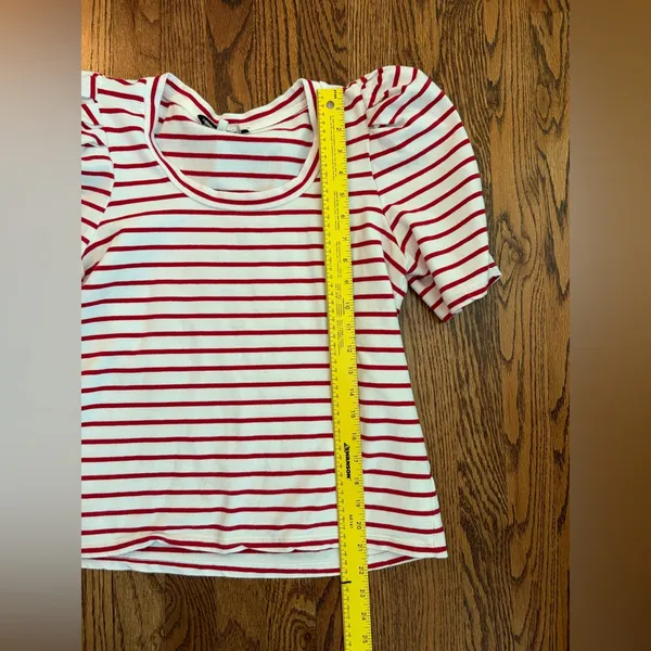 English Factory Red & White Stripe Pleated Puff Sleeve Top – Medium - Image 9