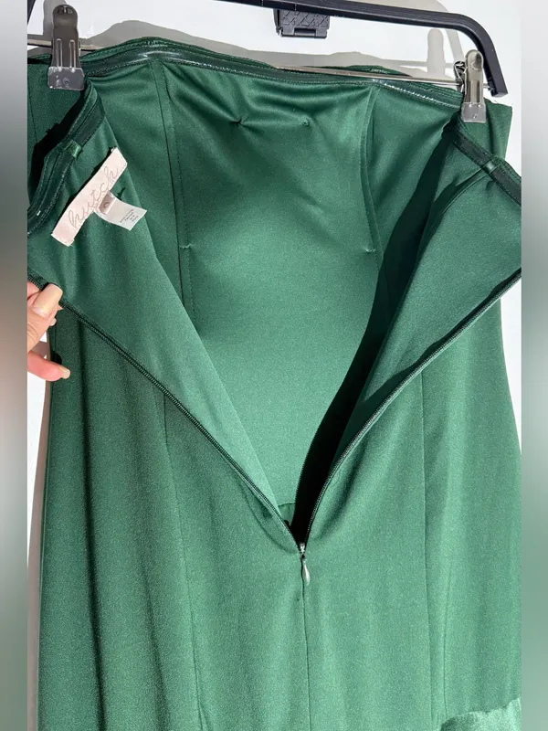 Hutch Anthropologie Strapless Satin Gown in Deep Green Maxi Dress - Image 11