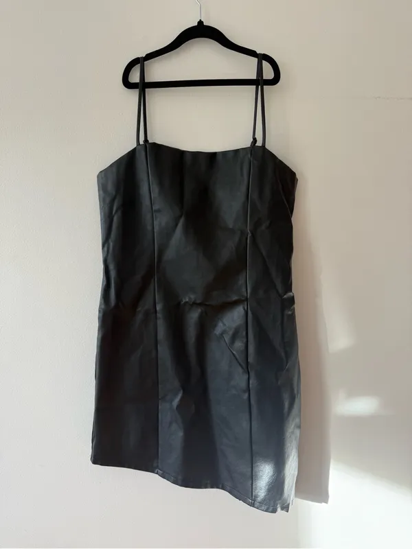 superdown Maritza Black Faux Leather Mini Dress with Spaghetti Straps - Image 4