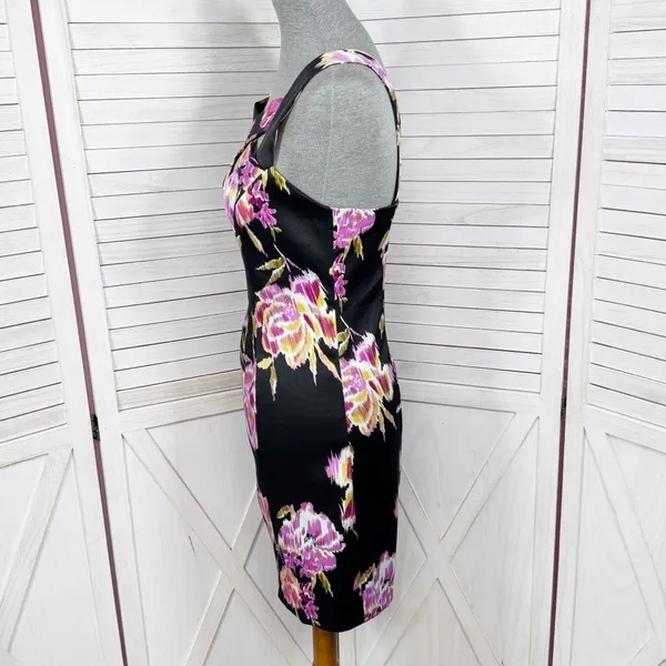 Cache Abstract Floral Cage Front Sleeveless Sheath Dress Black‎ Pink 12 - Image 2