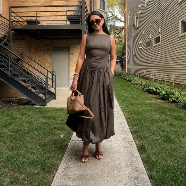 Reformation | NWT Elvira Open Back Bubble Hem Midi Dress Morel Brown | Size 6 - Image 3