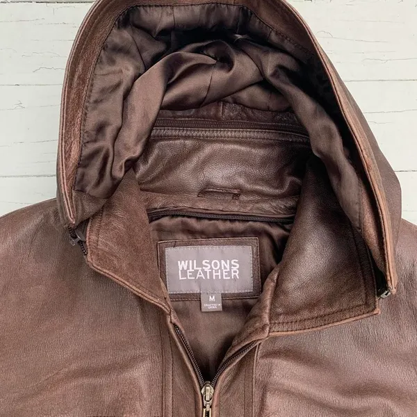 Wilson's Leather Vintage Y2K Brown Leather Jacket w/ Belt Waist + Zip-Out Hood - Image 4
