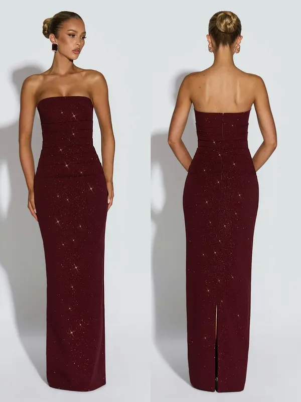 Babyboo PANDRA MAXI DRESS SPARKLE Strapless Ruched Midi dress in wine, S - Image 2