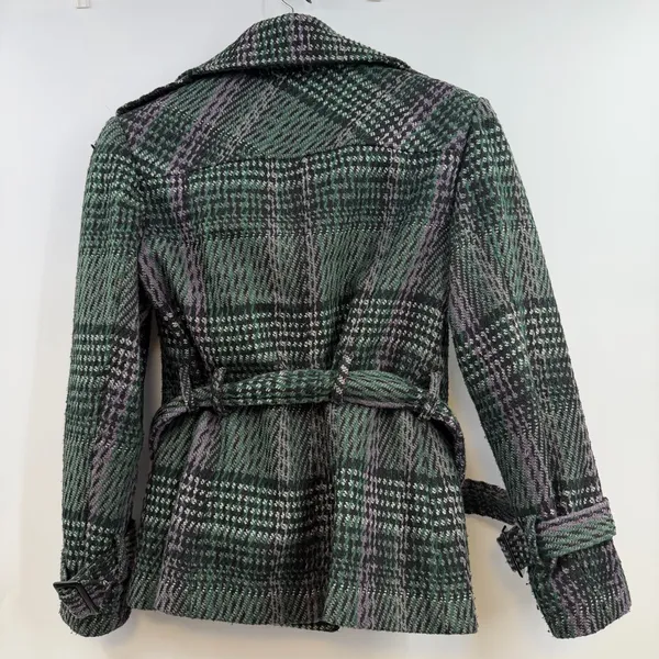 Vintage Donatella Plaid Wool Blend Belted Peacoat Petite Large Dark Academia - Image 6