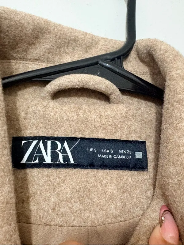 Zara Cropped Wool Look Utility Jacket Beige Camel Button Front Size Small - Image 5