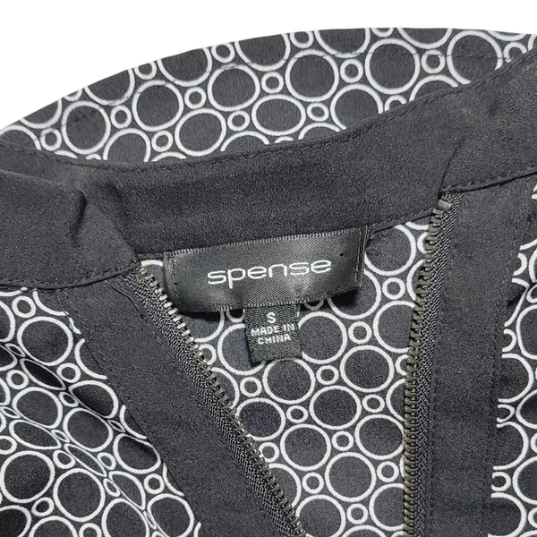 spense‎ women black white geometric print 3/4 sleeve zip neck tunic blouse top S - Image 5