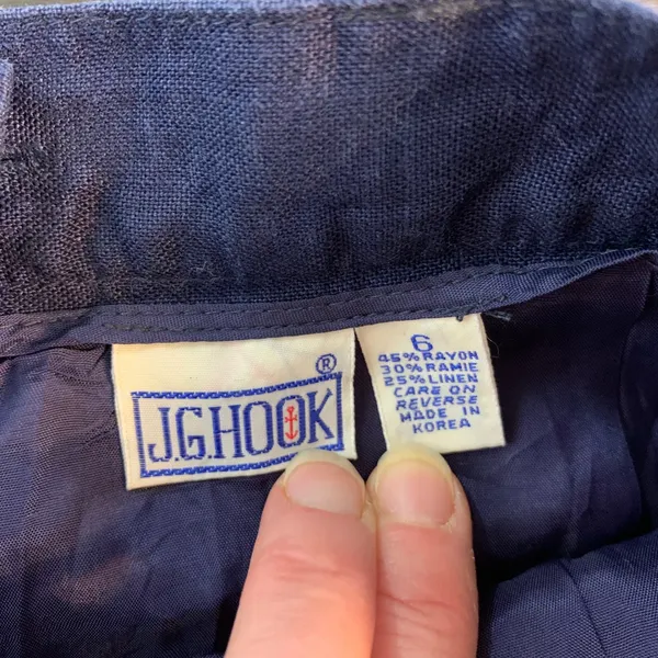 JG Hook Vintage Navy Blue‎ Linen Blend Pleated Midi Skirt High Waist Size 6 - Image 3