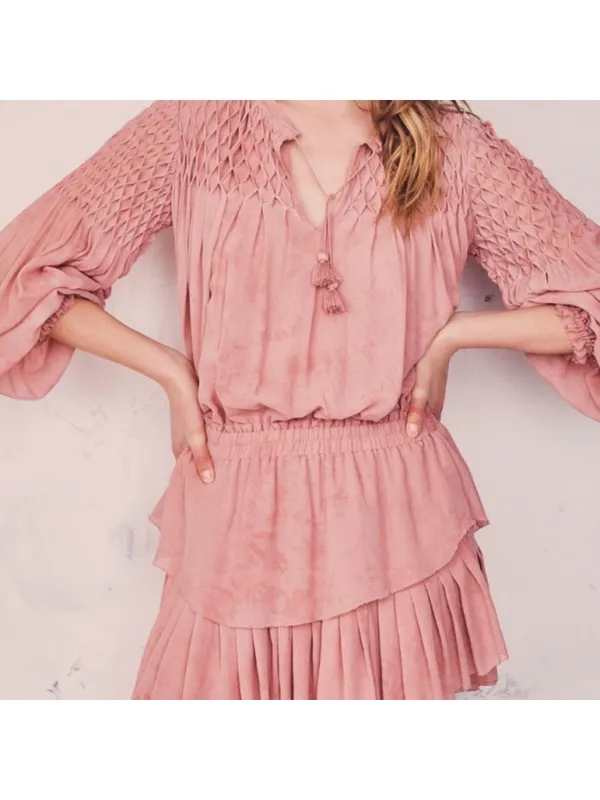 LoveShackFancy • Smocked Popover Dress in Faded Marsala pink chiffon georgette - Image 4