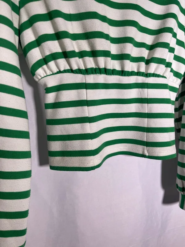 Maeve Anthropologie Womens Green White Stripe Corset Waist Blouse Xs - Image 3