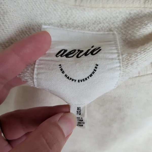 AERIE Heathered Cream Oversized Long Sleeve Sweatshirt Ribbed Cuffs Women's XL - Image 3