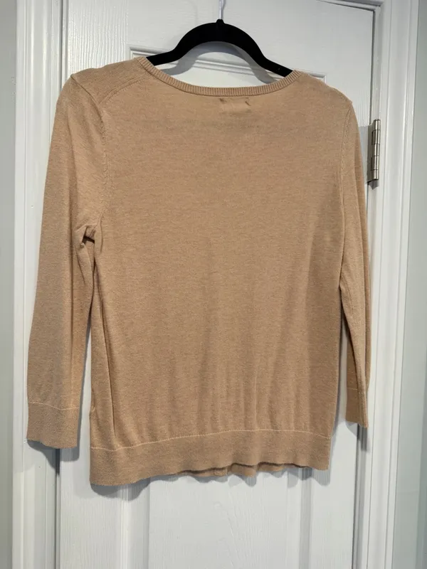 Old Navy Size S Tan Khaki Lightweight Cotton Crew Neck Button Cardigan Sweater - Image 6