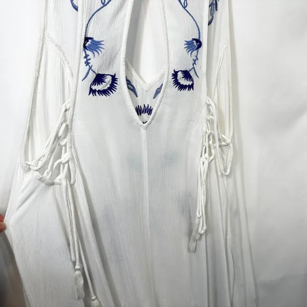 Free People Medium Slip Dress Adelaide Festival White Blue Floral Boho Mini 195‎ - Image 11