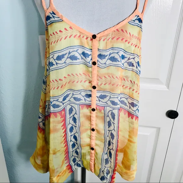 Free People Strappy Boho Summer Festival Tank Top Size Small Yellow Orange Blue - Image 5