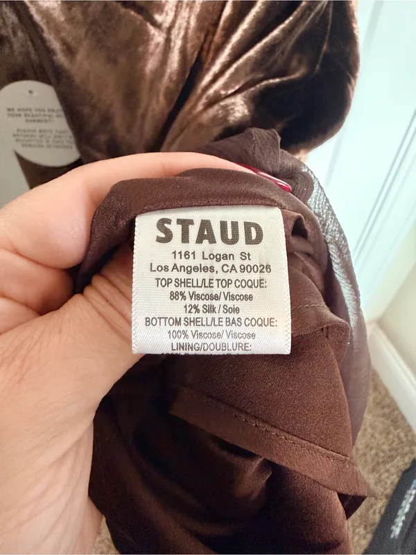 NWT Staud Beaton Draped Velvet Chiffon Dress - Dark Chocolate - Image 8