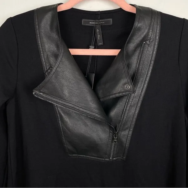 NWT BCBGMAXAZRIA Faux Leather Bib Mini Dress Black XXS - Image 5