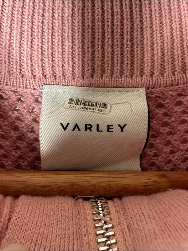 Varley Calva Knit Half-Zip Cotton Sweater Pink Size Small - Image 7