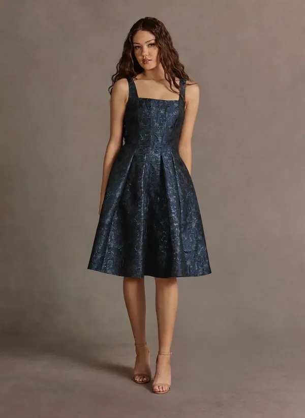 Navy Pleated Midi Dress - Image 2