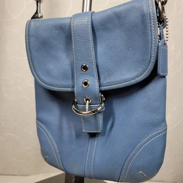 Coach Crossbody Saddle Bag Purse Womens Blue Leather Buckle Flap Soho - Image 9