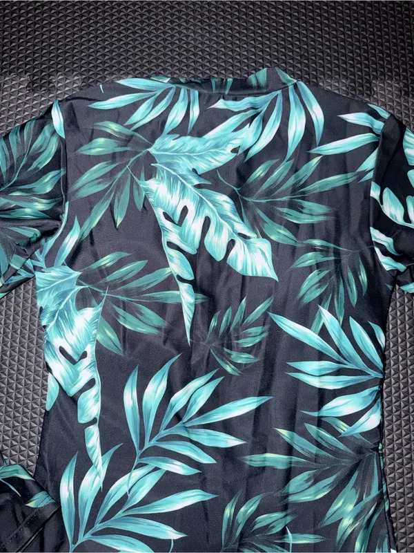 SHEIN Black One-Piece Rash Guard Swimsuit with Green Tropical Leaf Print - Image 11