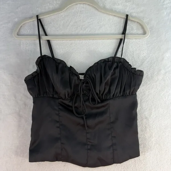Y2K Gothic S Small Bustier Corset Top Black‎ Satin Lush Festival Punk Whimsigoth - Image 3