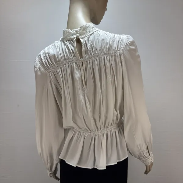 & Other Stories High Neck‎ Long Puff Sleeve Blouse Size 6 Soft White Victorian - Image 5
