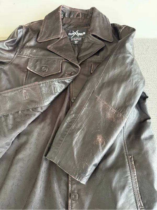 Vintage Maxima Wilson’s Leather Distressed Brown Leather Button-Front Jacket XL - Image 11