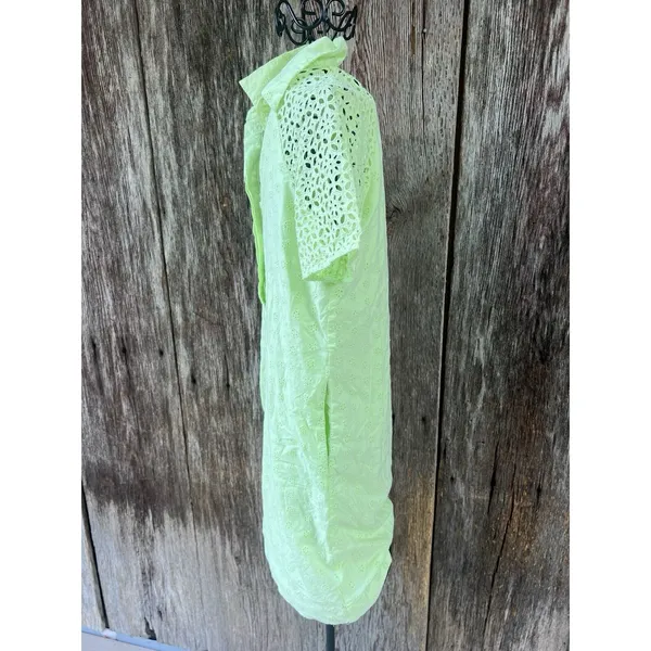 J.CREW Dress Size 0 LIGHT NEON GREEN EYELET SHORT SLEEVE MINI SHIRT‎ DRESS - Image 4