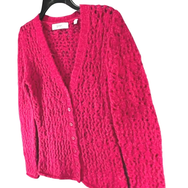 Joie Vara Alpaca Blend Cardigan Sweater Womens XS Pink Open Knit Feminine Cozy - Image 2