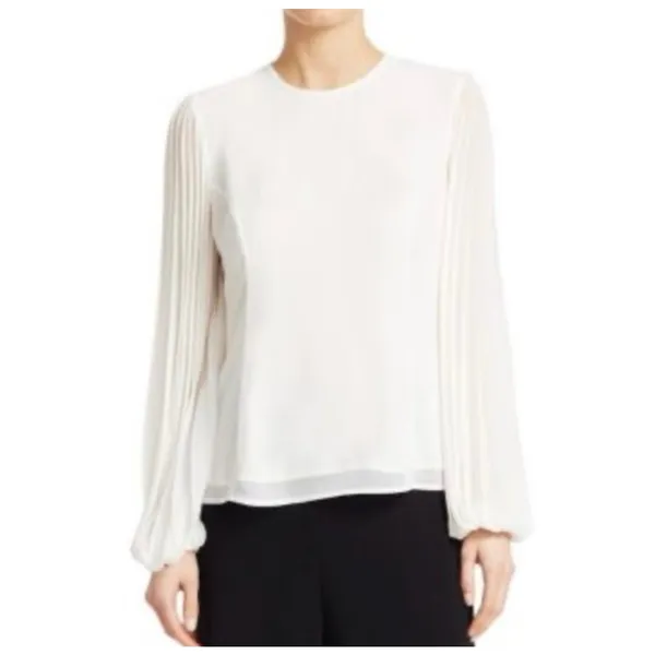 Zara White Pleated Balloon Sleeve Blouse Minimalist Romantic XS - Image 2