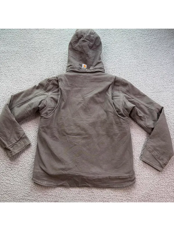 Carhartt Women Full Swing Hooded Work Jacket Fleece Lined Brown M Utility Canvas - Image 2