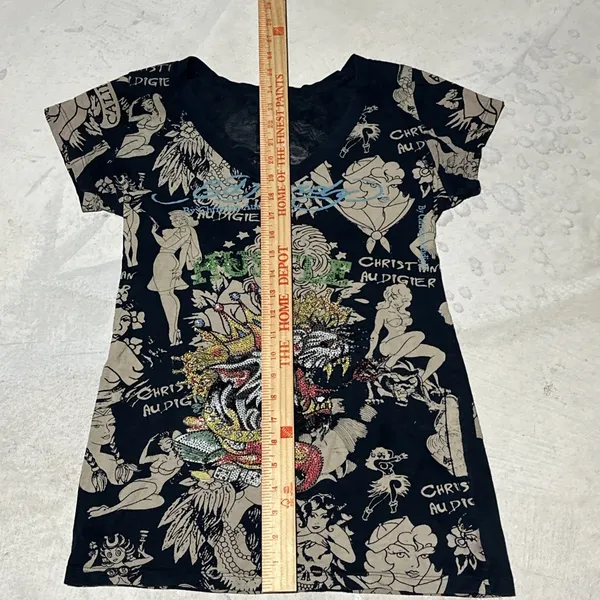 Ed Hardy Women's Tiger Mini AOP T Shirt Dress Fitted Crew Neck Y2K SZ M RARE - Image 5
