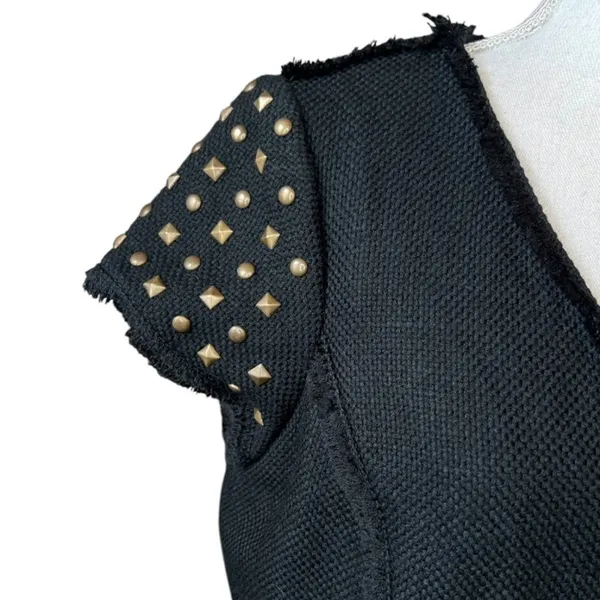 Adrianna Papell Black Sheath Dress Studded Gold Cap Sleeve Woven Work Casual - Image 4