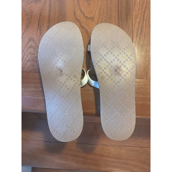 Rouge Helium White Gold Oval Buckle Slide Sandals Womens 10 Flat Summer Shoes - Image 10
