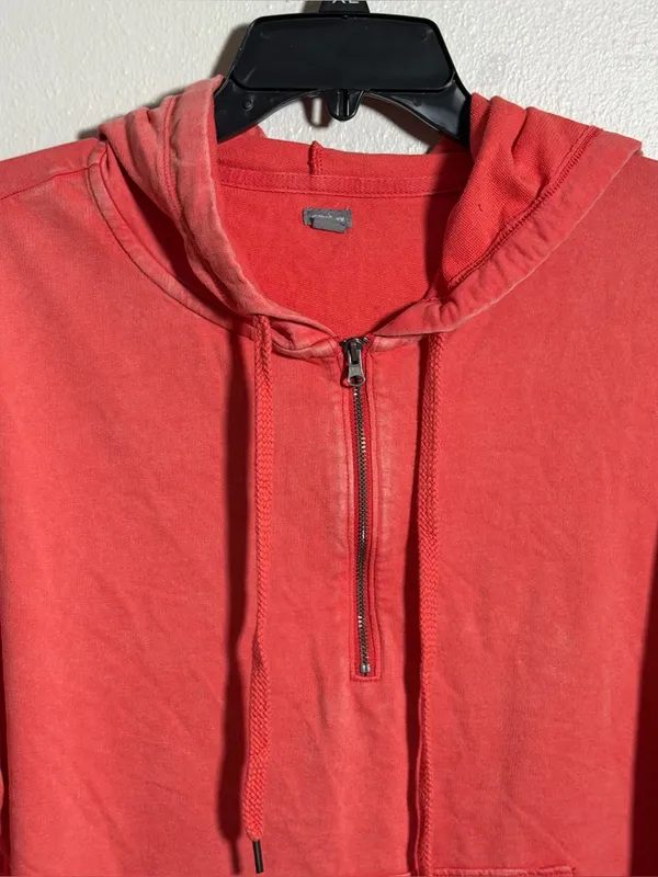 Aerie‎ Women Orange Coral Half-Zip Hooded Pullover Sweatshirt Sweater size M - Image 4
