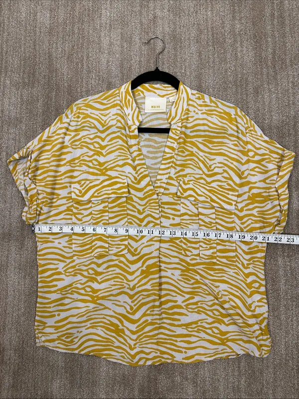 Maeve Anthropologie Zebra Yellow White Short Sleeve Top Women Size Small - Image 5